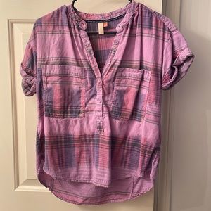 Anthropologie Pilcro purple plaid short sleeve shirt size small